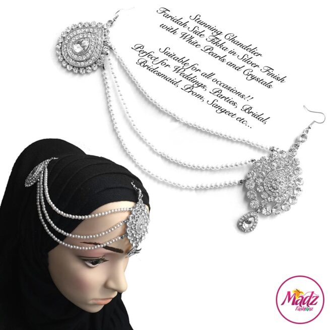 Madz Fashionz UK: Farida Silver White Bridal Side Tikka Headpiece