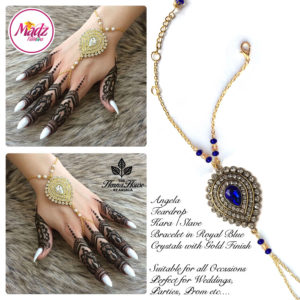 Madz Fashionz UK: Hennabyang Bespoke Kundan Handchain Slave Bracelet Gold and Royal Blue