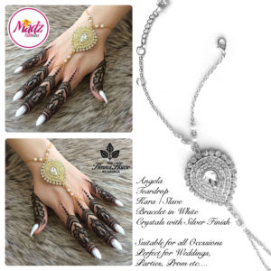 Madz Fashionz UK: Hennabyang Bespoke Kundan Handchain Slave Bracelet Silver and White