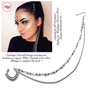 Madz Fashionz UK: Emeraldxbeauty Crystal Bridal Indian Nath Nose Ring Bollywood Indian Silver White