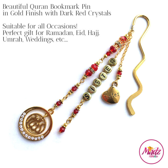 Madz Fashionz UK: Personalised Quran Bookmarks Pins Gifts in Red Crystals with Gold Finish