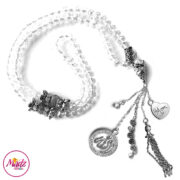 Madz Fashionz UK: 99 Beads Personalised Tasbeeh with White Crystals in Silver Finish