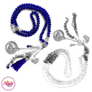 Madz Fashionz UK: Bride and Groom 99 Beads Personalised Tasbeeh Set with White Royal Blue Crystals in Silver Finish