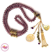Madz Fashionz UK: 99 Beads Personalised Tasbeeh with Coffee Red Crystals in Gold Finish