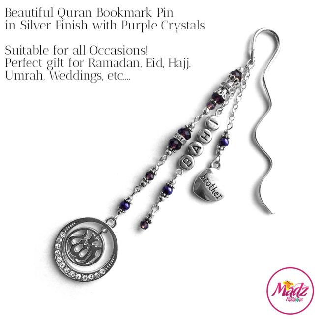 Madz Fashionz UK: Personalised Quran Bookmarks Pins Gifts in Purple Crystals with Silver Finish