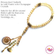 Madz Fashionz UK: 33 Beads Personalised Tasbeeh with Champagne Crystals in Gold Finish