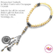 Madz Fashionz UK: 33 Beads Personalised Tasbeeh with Champagne Crystals in Silver Finish