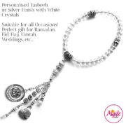 Madz Fashionz UK: 33 Beads Personalised Tasbeeh with White Crystals in Silver Finish