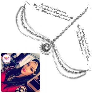 Madz Fashionz USA: Emyakhtarmua Pearl Drop Kundan Matha Patti Headpiece Hair Jewellery Silver White