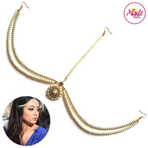 Madz Fashionz USA Sanya Ratanpal Kundan Headpiece Matha Patti Gold Pearled White